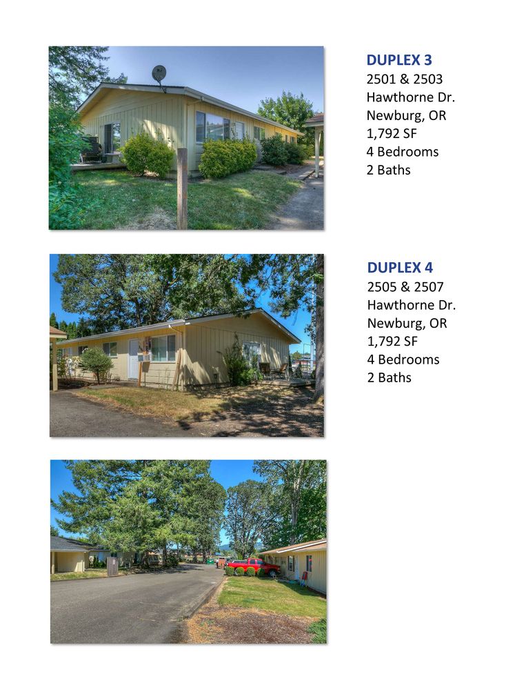 Hawthorne & Elliott: 1300 & 1302 N. Elliott Rd & 2504 & 2500-2507 Hawthorne Dr., Newberg, OR 97132